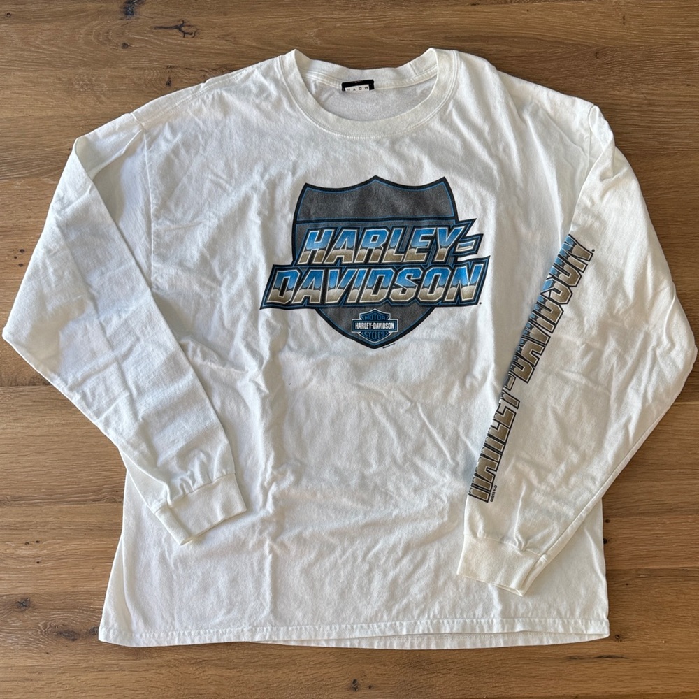 Harley-Davidson White and Blue Long Sleeve Tee